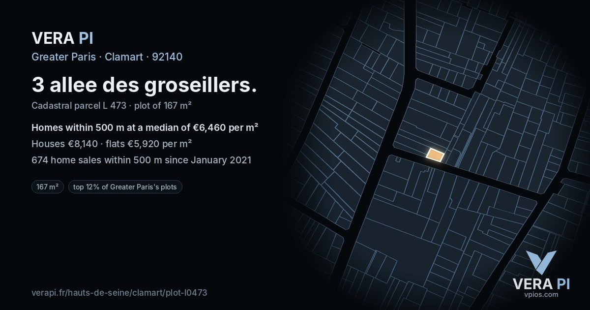 3 allee des groseillers, Clamart at night – the plot lit, the parcels around coloured by the prices near them