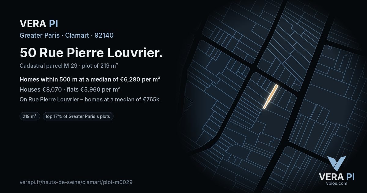 50 Rue Pierre Louvrier, Clamart at night – the plot lit, the parcels around coloured by the prices near them