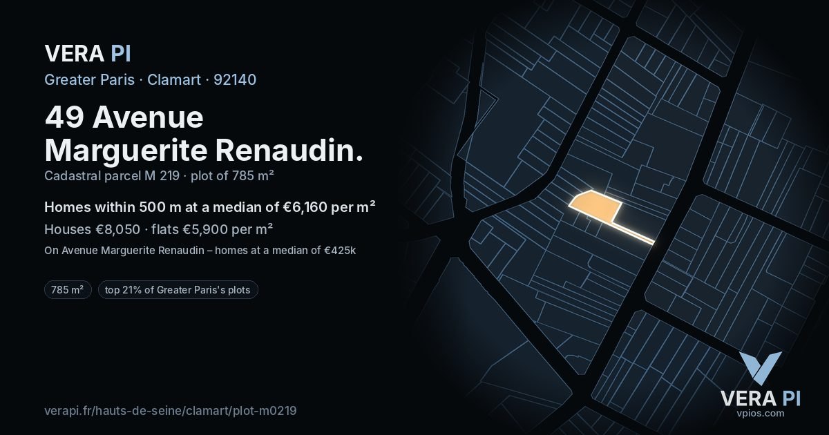 49 Avenue Marguerite Renaudin, Clamart at night – the plot lit, the parcels around coloured by the prices near them