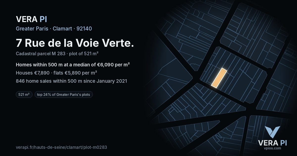 7 Rue de la Voie Verte, Clamart at night – the plot lit, the parcels around coloured by the prices near them