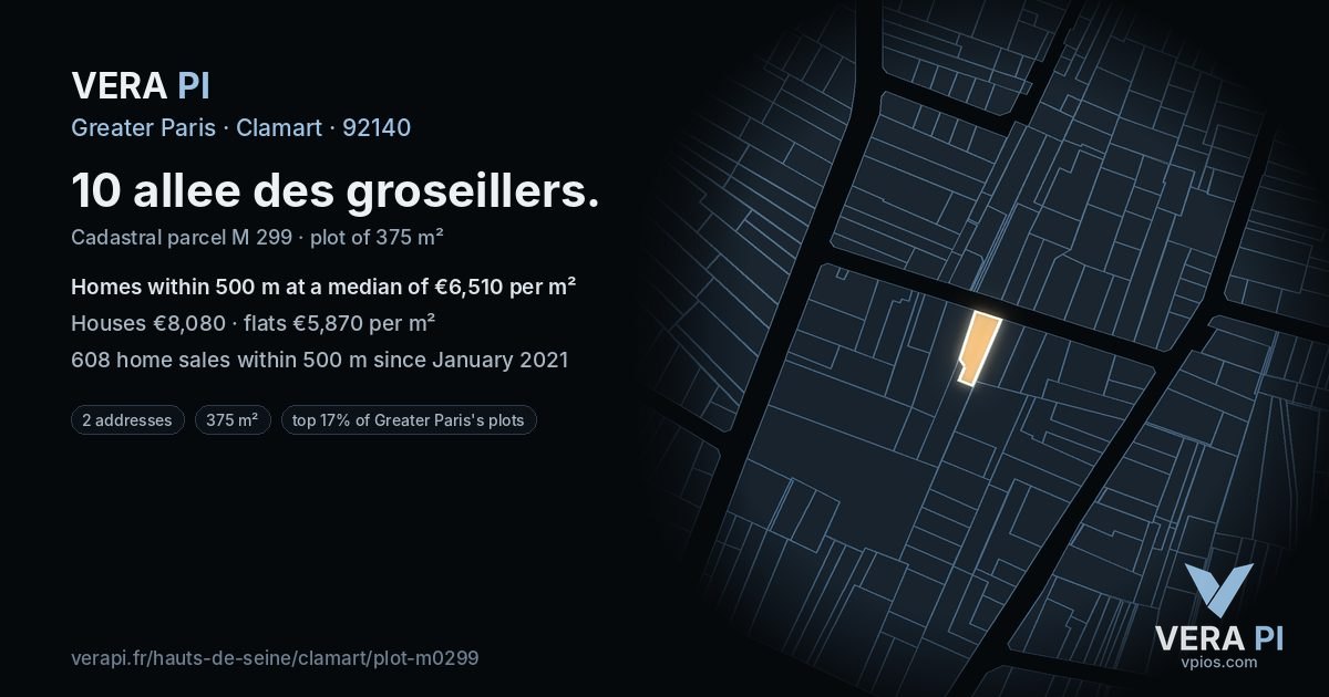 10 allee des groseillers, Clamart at night – the plot lit, the parcels around coloured by the prices near them