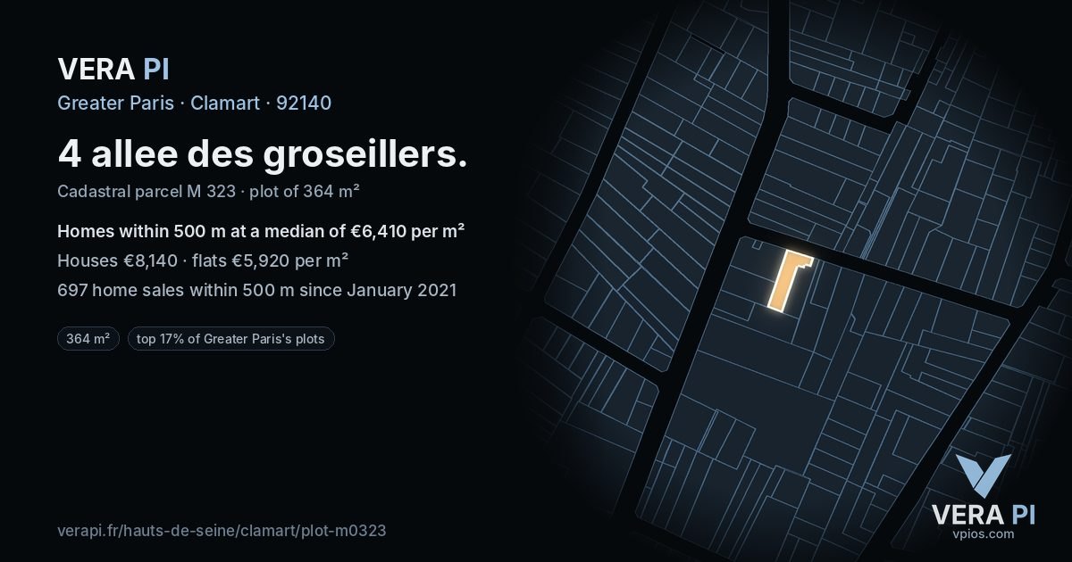4 allee des groseillers, Clamart at night – the plot lit, the parcels around coloured by the prices near them