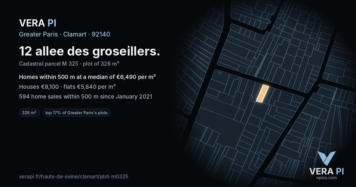 12 allee des groseillers, Clamart at night – the plot lit, the parcels around coloured by the prices near them