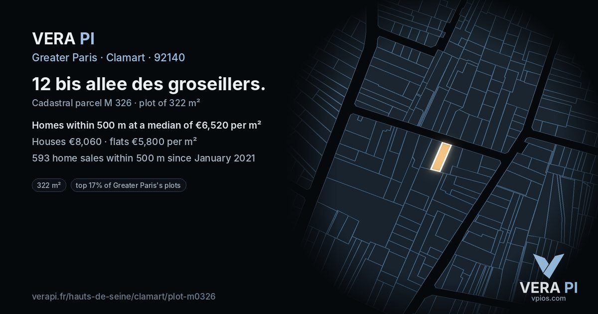 12 bis allee des groseillers, Clamart at night – the plot lit, the parcels around coloured by the prices near them