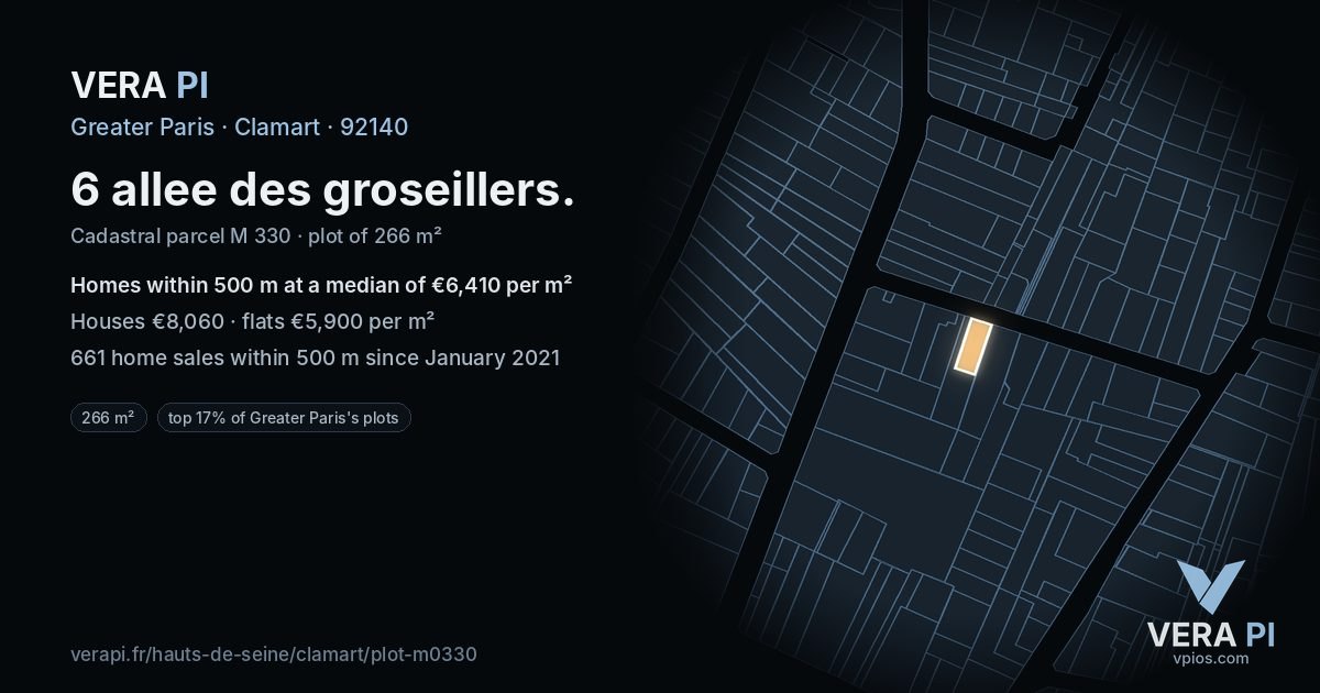 6 allee des groseillers, Clamart at night – the plot lit, the parcels around coloured by the prices near them