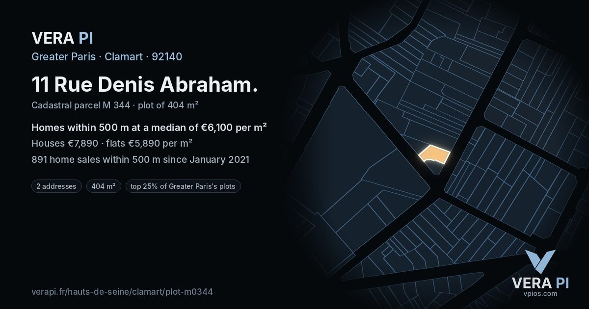 11 Rue Denis Abraham, Clamart at night – the plot lit, the parcels around coloured by the prices near them