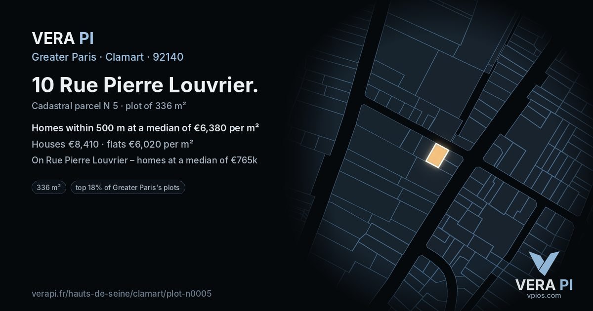 10 Rue Pierre Louvrier, Clamart at night – the plot lit, the parcels around coloured by the prices near them