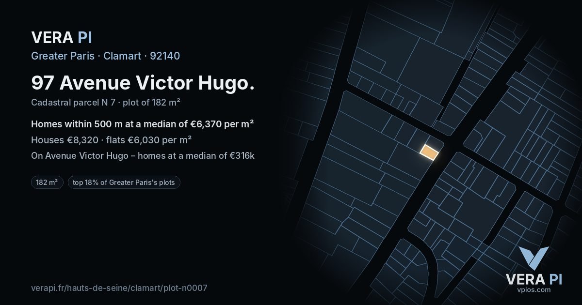 97 Avenue Victor Hugo, Clamart at night – the plot lit, the parcels around coloured by the prices near them