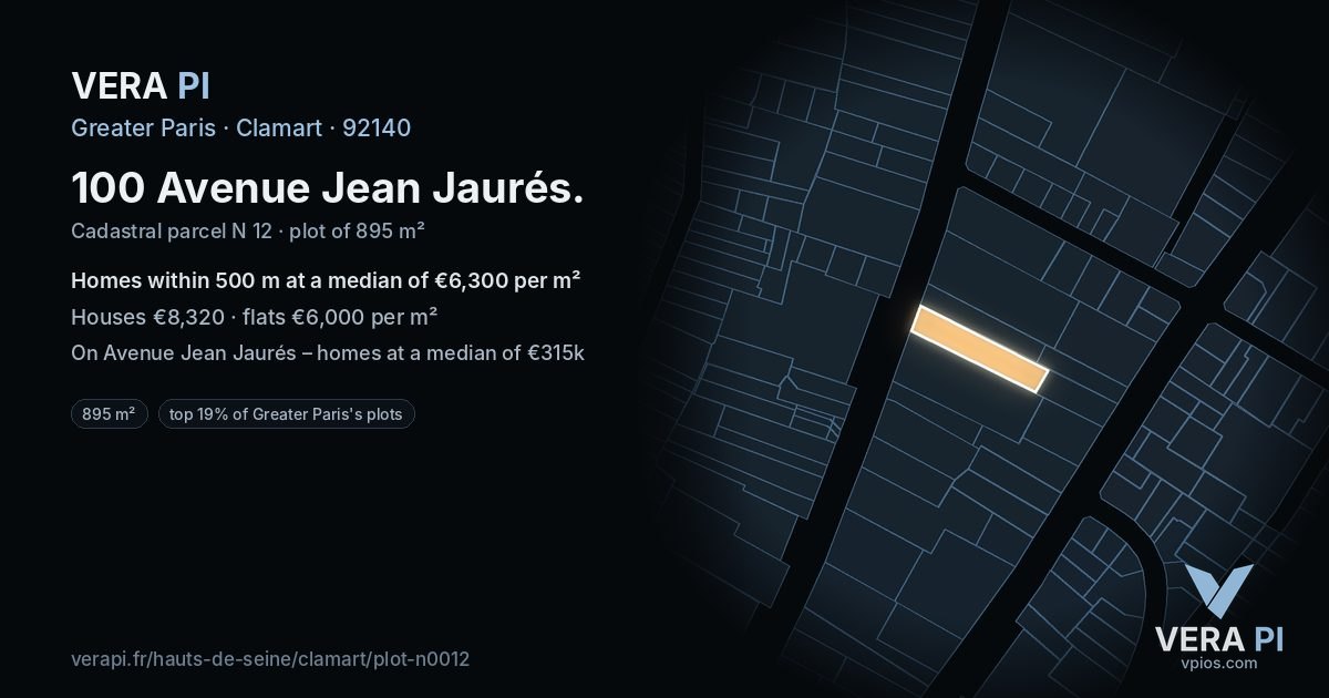 100 Avenue Jean Jaurés, Clamart at night – the plot lit, the parcels around coloured by the prices near them