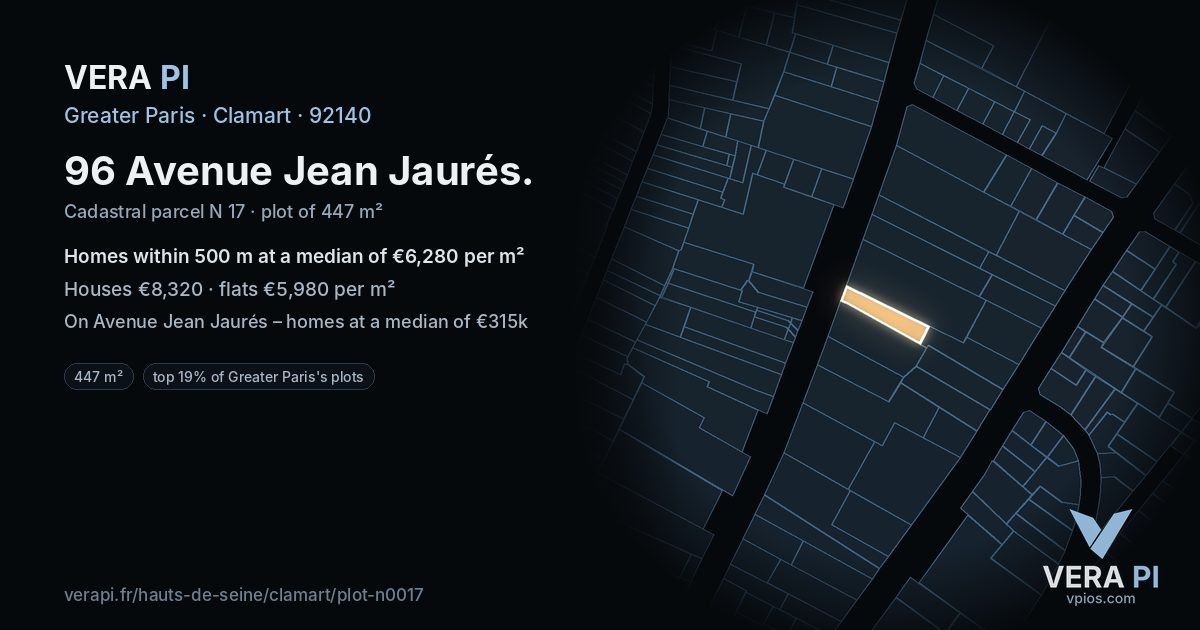 96 Avenue Jean Jaurés, Clamart at night – the plot lit, the parcels around coloured by the prices near them