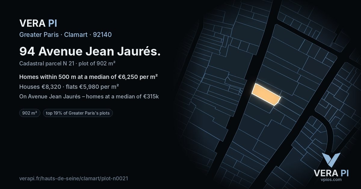 94 Avenue Jean Jaurés, Clamart at night – the plot lit, the parcels around coloured by the prices near them