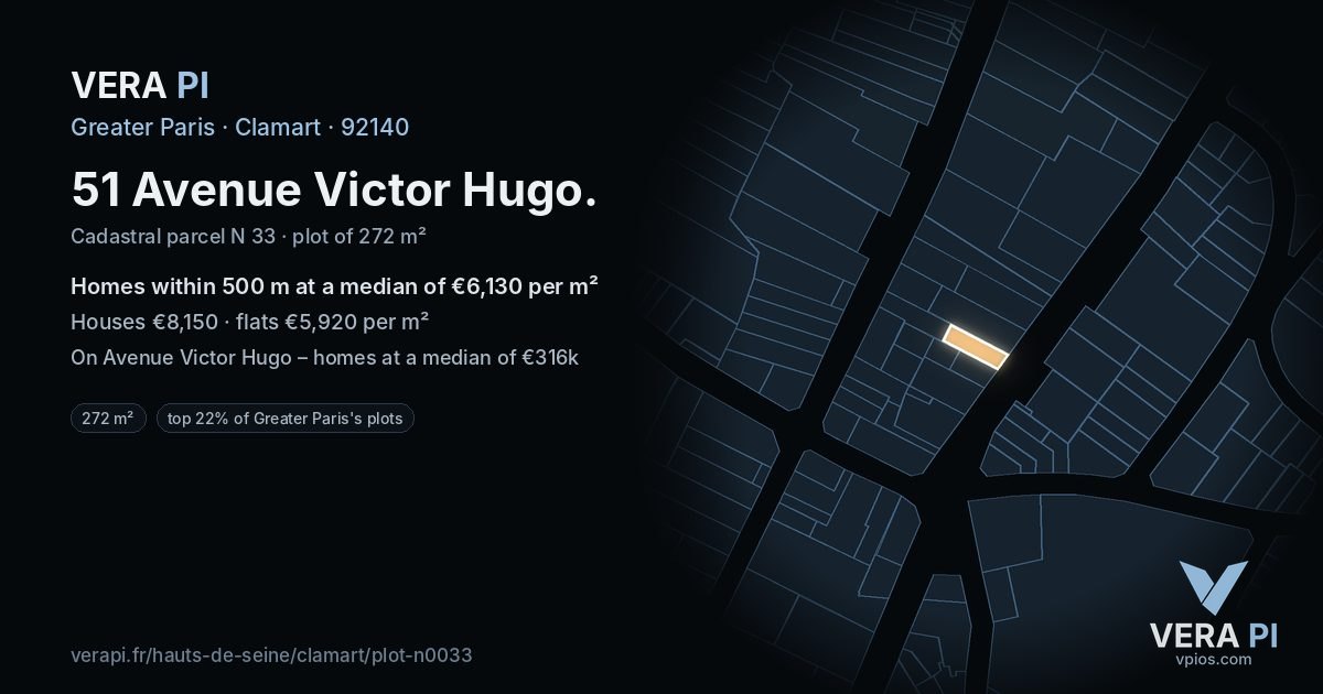 51 Avenue Victor Hugo, Clamart at night – the plot lit, the parcels around coloured by the prices near them