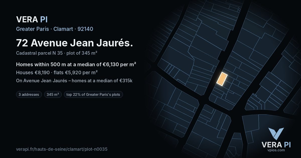 72 Avenue Jean Jaurés, Clamart at night – the plot lit, the parcels around coloured by the prices near them