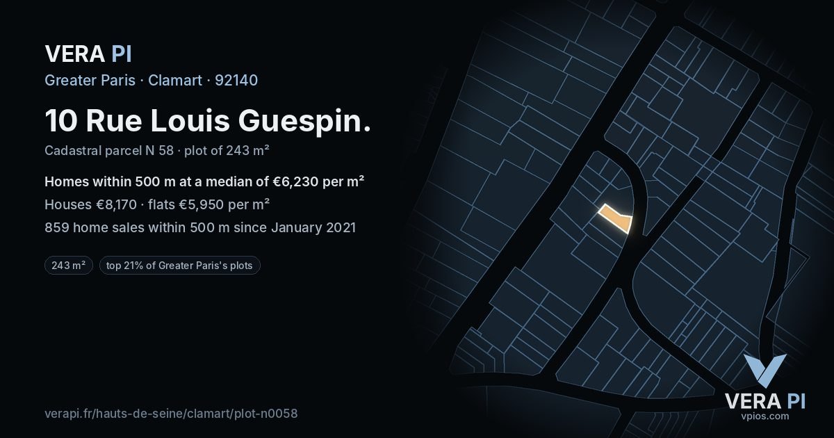 10 Rue Louis Guespin, Clamart at night – the plot lit, the parcels around coloured by the prices near them