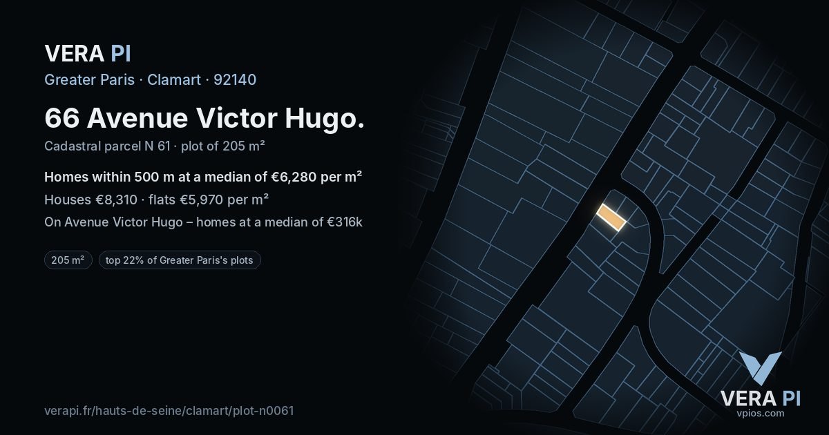 66 Avenue Victor Hugo, Clamart at night – the plot lit, the parcels around coloured by the prices near them