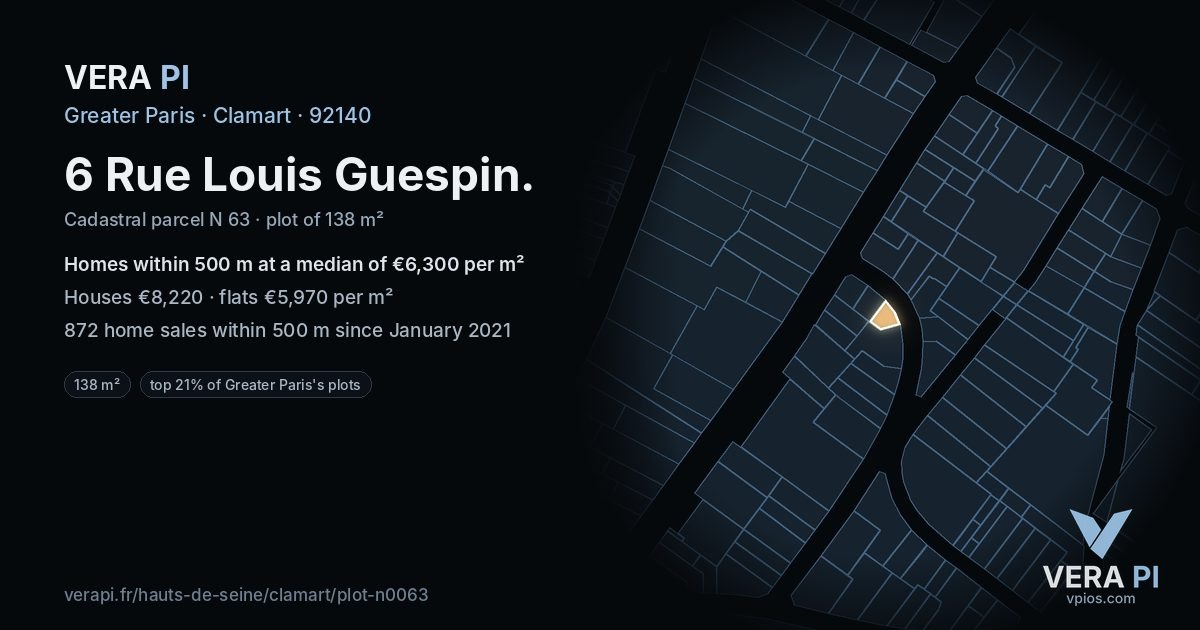 6 Rue Louis Guespin, Clamart at night – the plot lit, the parcels around coloured by the prices near them