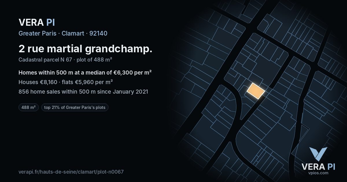 2 rue martial grandchamp, Clamart at night – the plot lit, the parcels around coloured by the prices near them