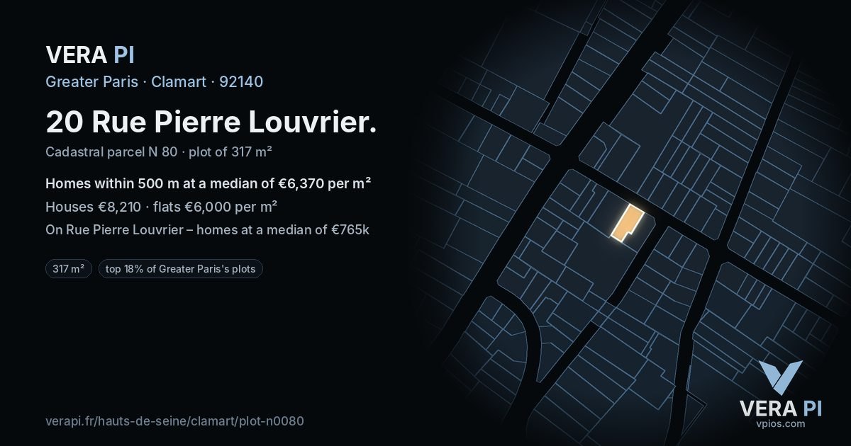 20 Rue Pierre Louvrier, Clamart at night – the plot lit, the parcels around coloured by the prices near them