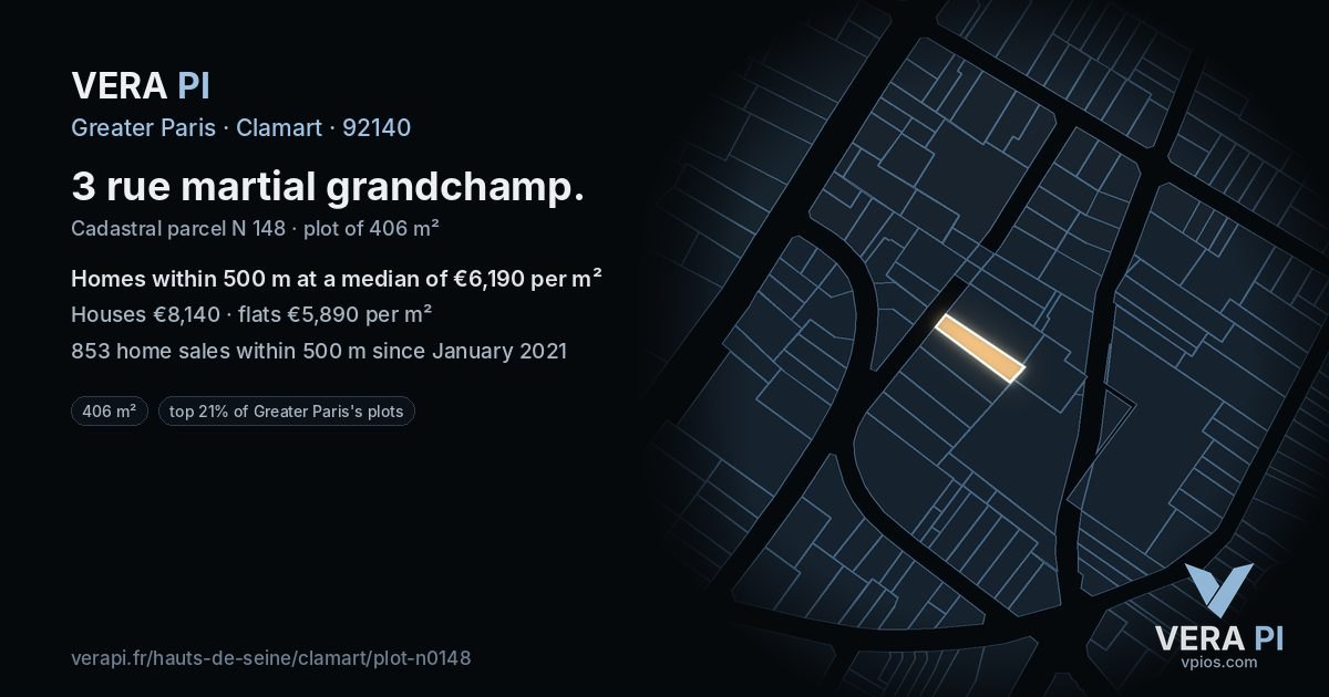 3 rue martial grandchamp, Clamart at night – the plot lit, the parcels around coloured by the prices near them
