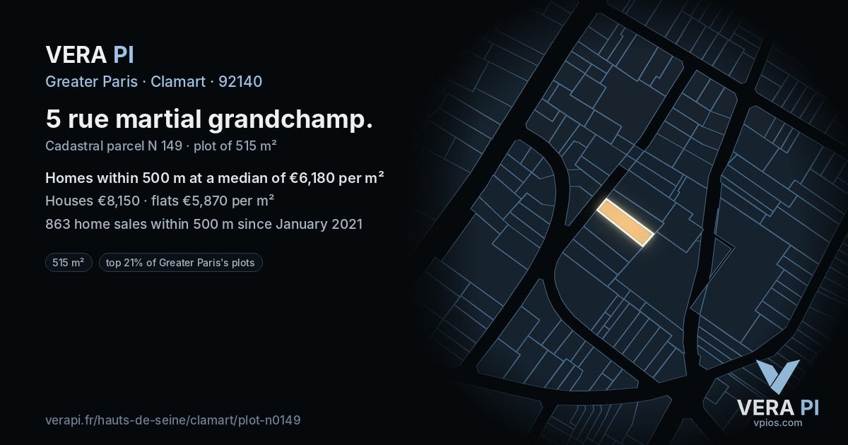 5 rue martial grandchamp, Clamart at night – the plot lit, the parcels around coloured by the prices near them
