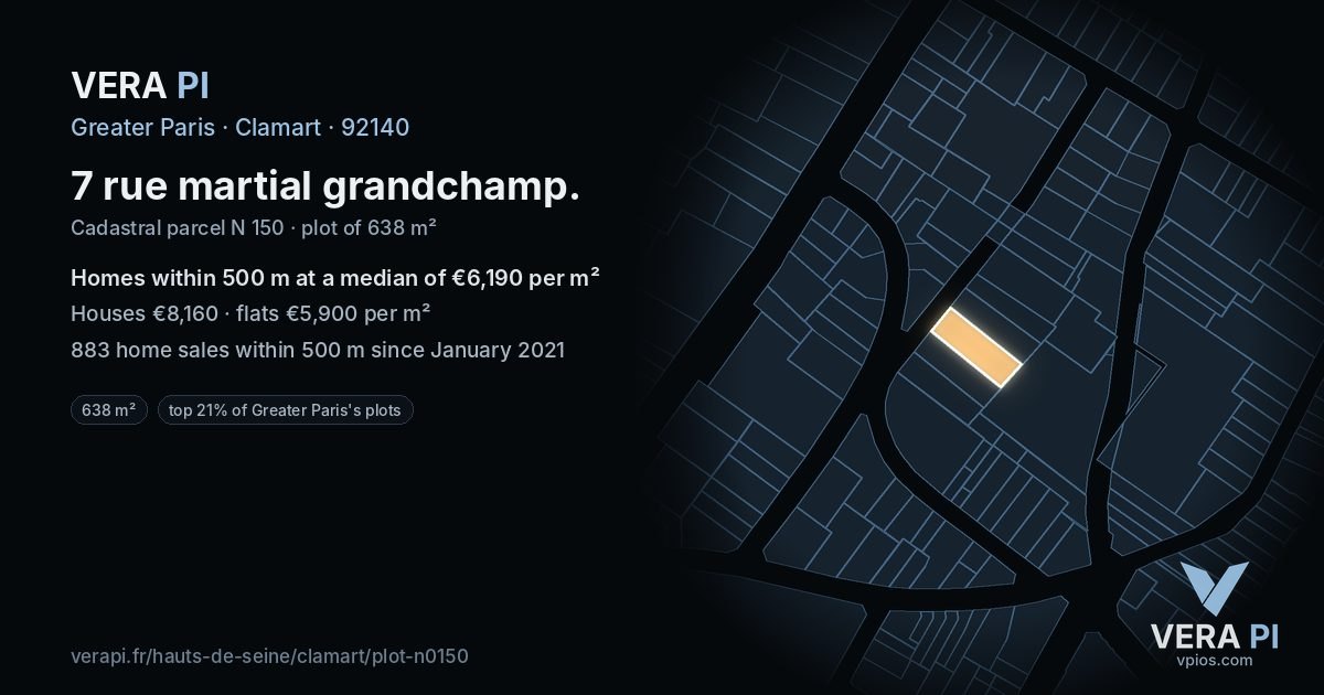 7 rue martial grandchamp, Clamart at night – the plot lit, the parcels around coloured by the prices near them