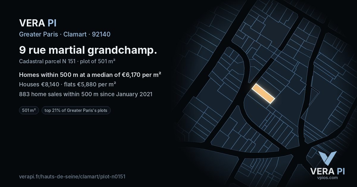 9 rue martial grandchamp, Clamart at night – the plot lit, the parcels around coloured by the prices near them