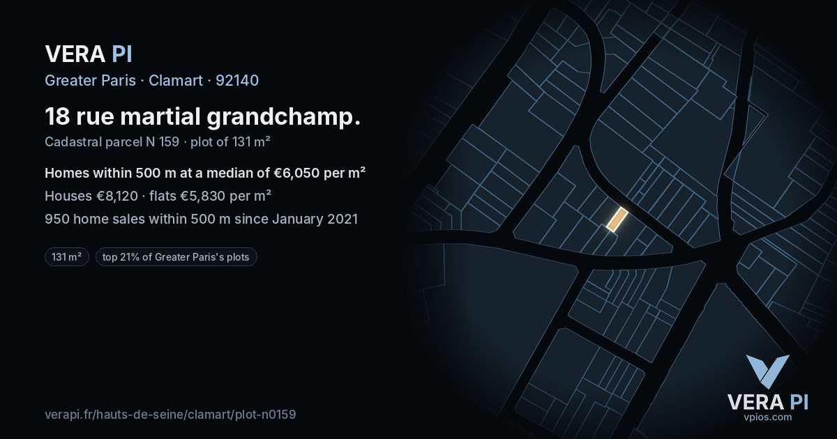 18 rue martial grandchamp, Clamart at night – the plot lit, the parcels around coloured by the prices near them