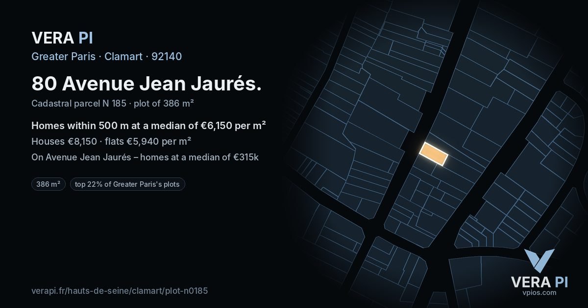 80 Avenue Jean Jaurés, Clamart at night – the plot lit, the parcels around coloured by the prices near them