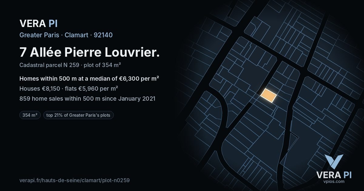 7 Allée Pierre Louvrier, Clamart at night – the plot lit, the parcels around coloured by the prices near them