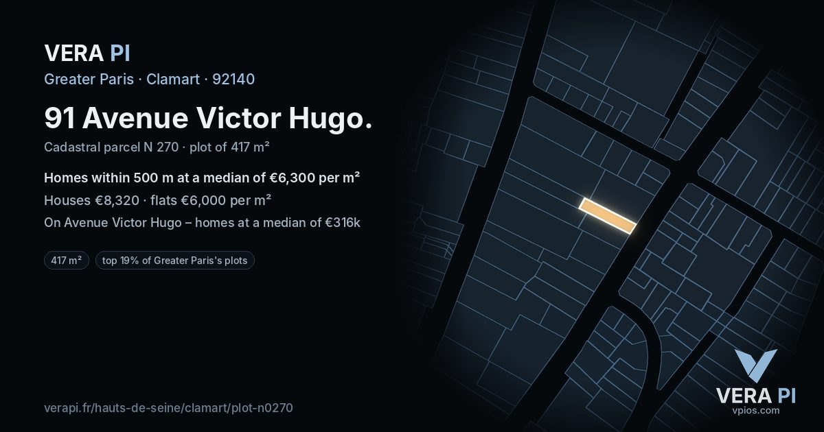 91 Avenue Victor Hugo, Clamart at night – the plot lit, the parcels around coloured by the prices near them