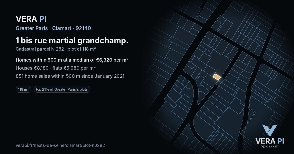 1 bis rue martial grandchamp, Clamart at night – the plot lit, the parcels around coloured by the prices near them