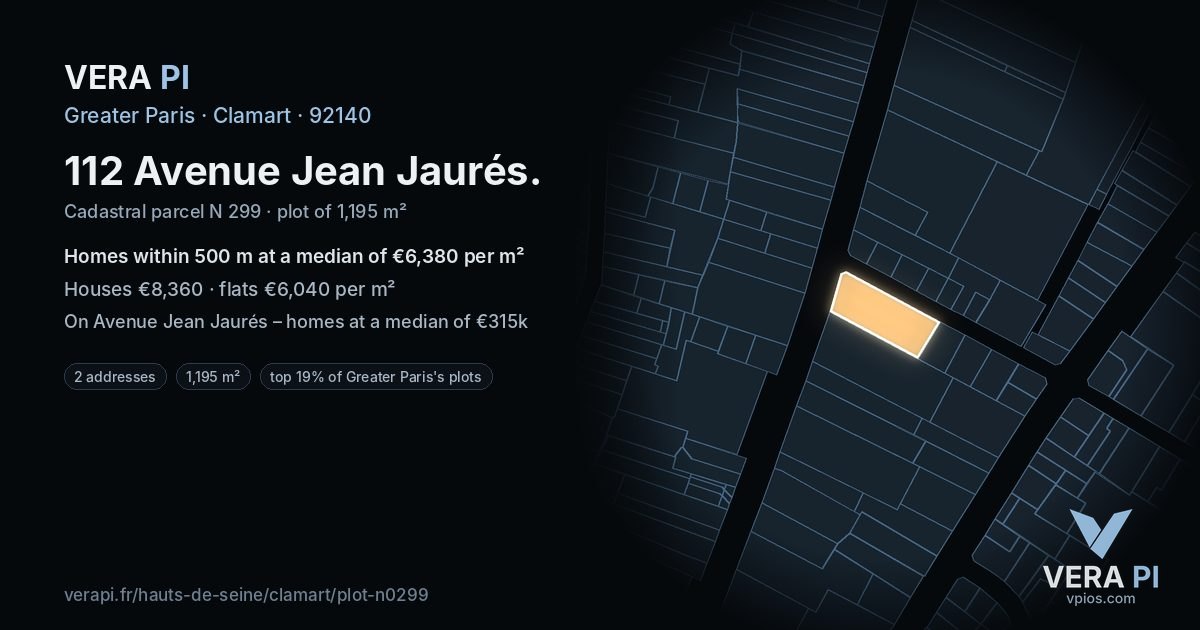 112 Avenue Jean Jaurés, Clamart at night – the plot lit, the parcels around coloured by the prices near them