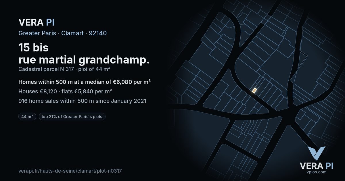 15 bis rue martial grandchamp, Clamart at night – the plot lit, the parcels around coloured by the prices near them