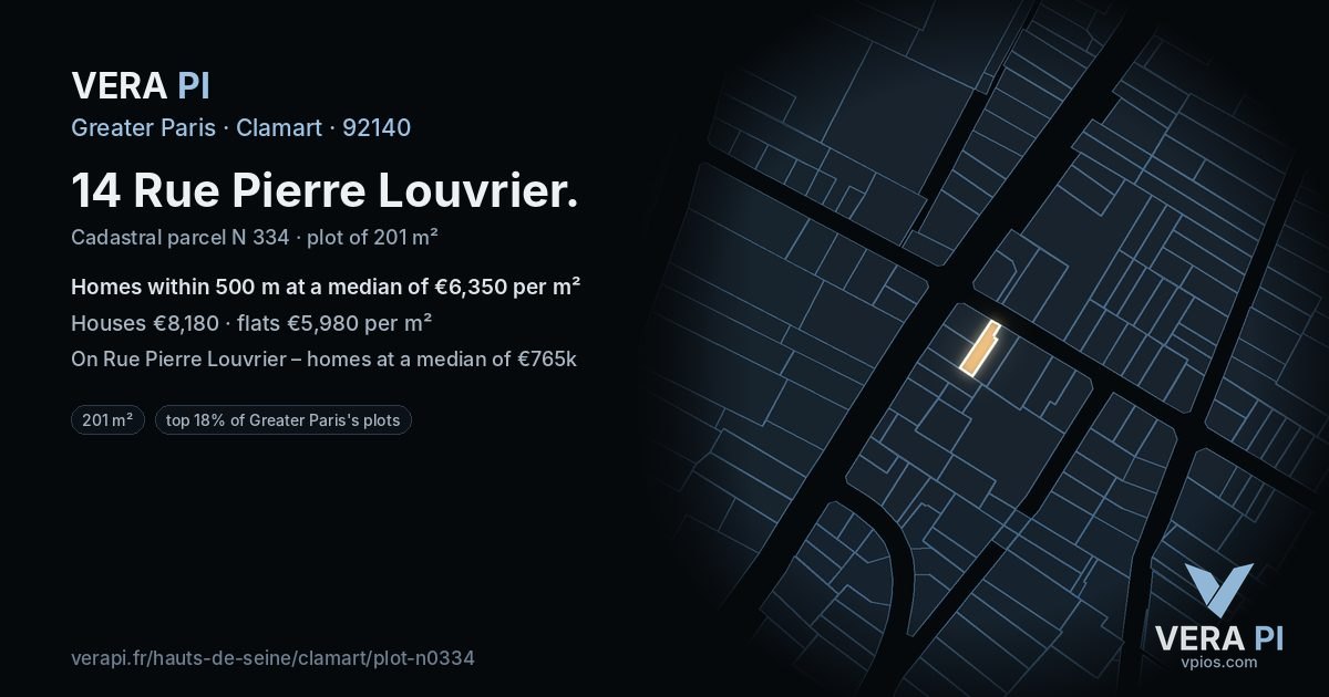 14 Rue Pierre Louvrier, Clamart at night – the plot lit, the parcels around coloured by the prices near them