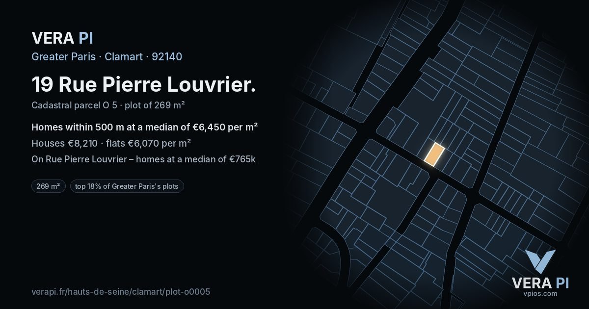 19 Rue Pierre Louvrier, Clamart at night – the plot lit, the parcels around coloured by the prices near them