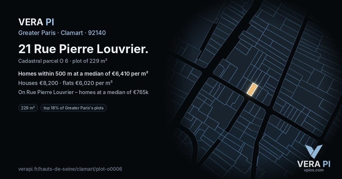 21 Rue Pierre Louvrier, Clamart at night – the plot lit, the parcels around coloured by the prices near them