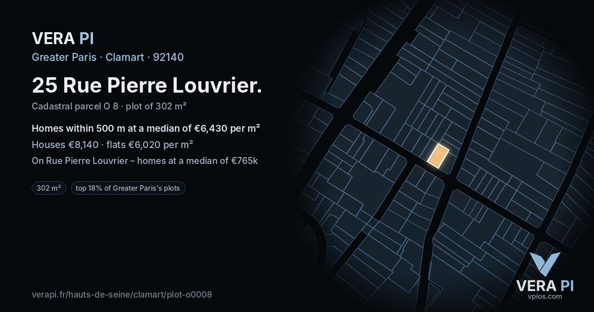25 Rue Pierre Louvrier, Clamart at night – the plot lit, the parcels around coloured by the prices near them
