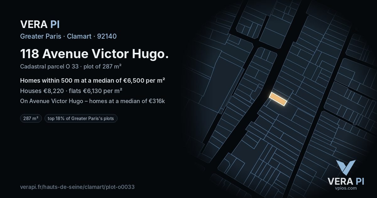 118 Avenue Victor Hugo, Clamart at night – the plot lit, the parcels around coloured by the prices near them