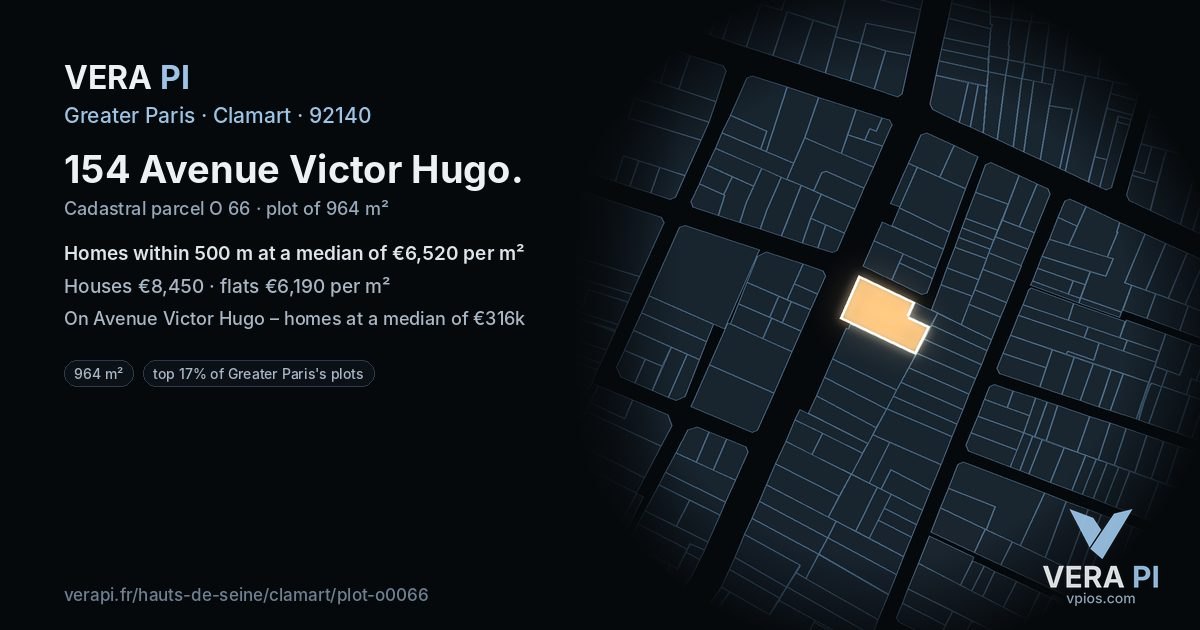 154 Avenue Victor Hugo, Clamart at night – the plot lit, the parcels around coloured by the prices near them