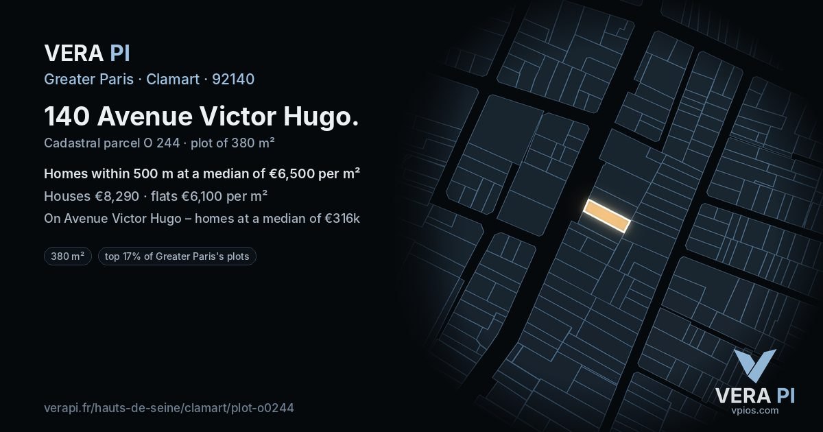 140 Avenue Victor Hugo, Clamart at night – the plot lit, the parcels around coloured by the prices near them