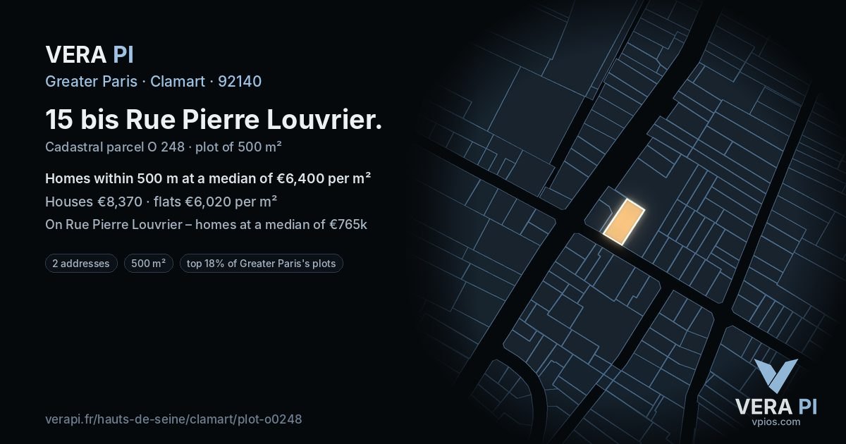15 bis Rue Pierre Louvrier, Clamart at night – the plot lit, the parcels around coloured by the prices near them