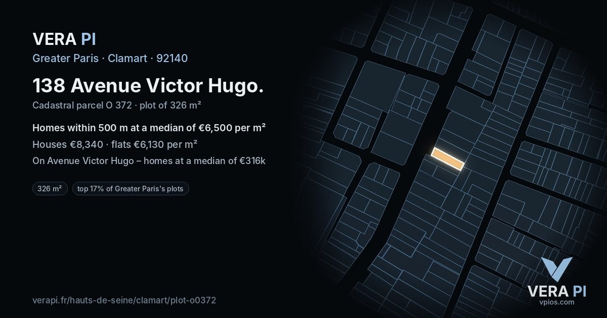 138 Avenue Victor Hugo, Clamart at night – the plot lit, the parcels around coloured by the prices near them