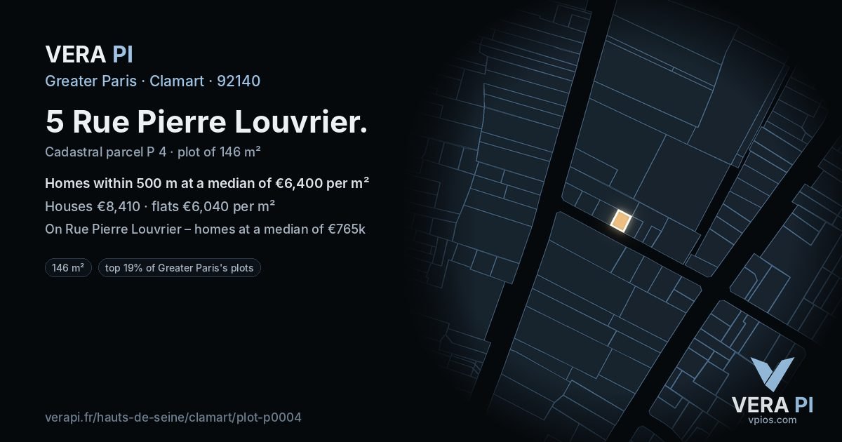 5 Rue Pierre Louvrier, Clamart at night – the plot lit, the parcels around coloured by the prices near them