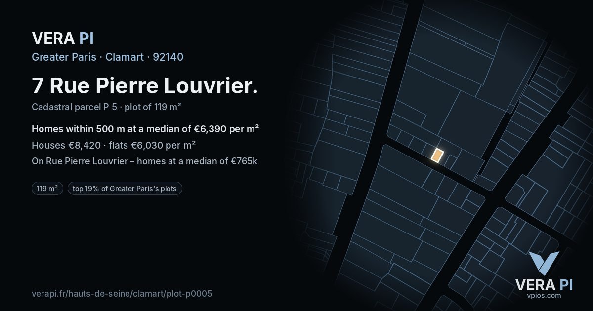 7 Rue Pierre Louvrier, Clamart at night – the plot lit, the parcels around coloured by the prices near them