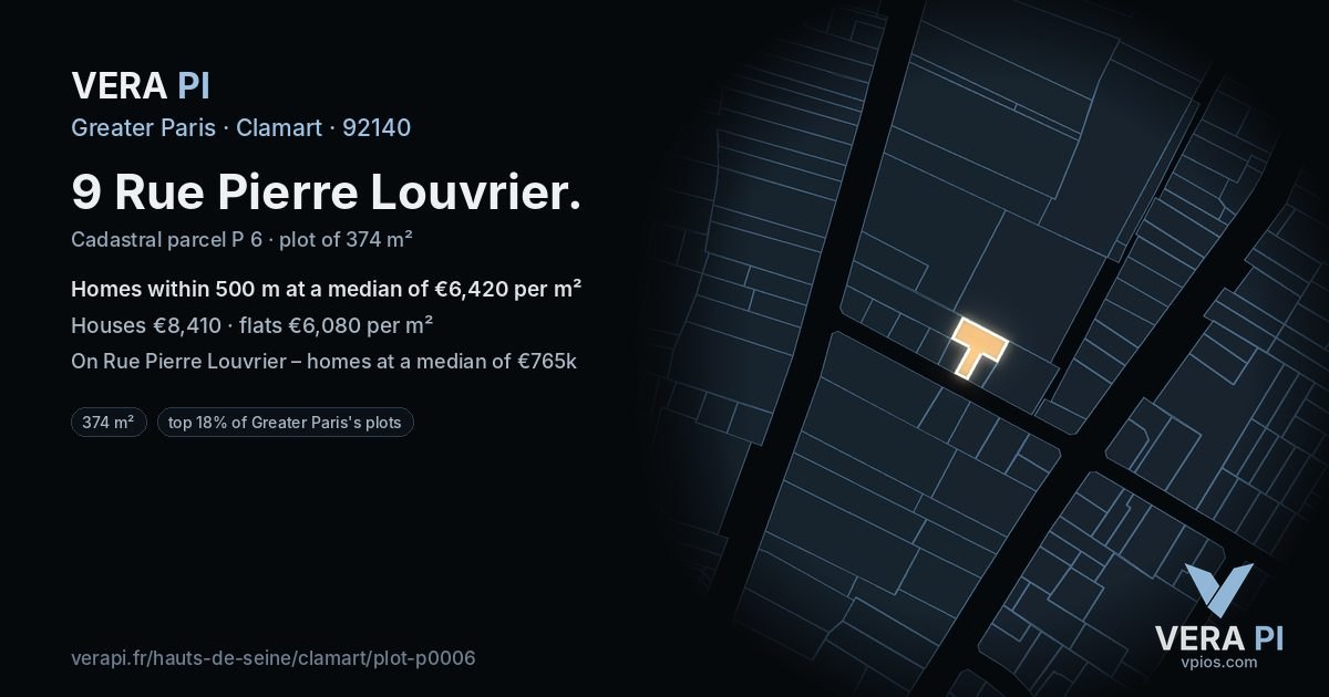 9 Rue Pierre Louvrier, Clamart at night – the plot lit, the parcels around coloured by the prices near them