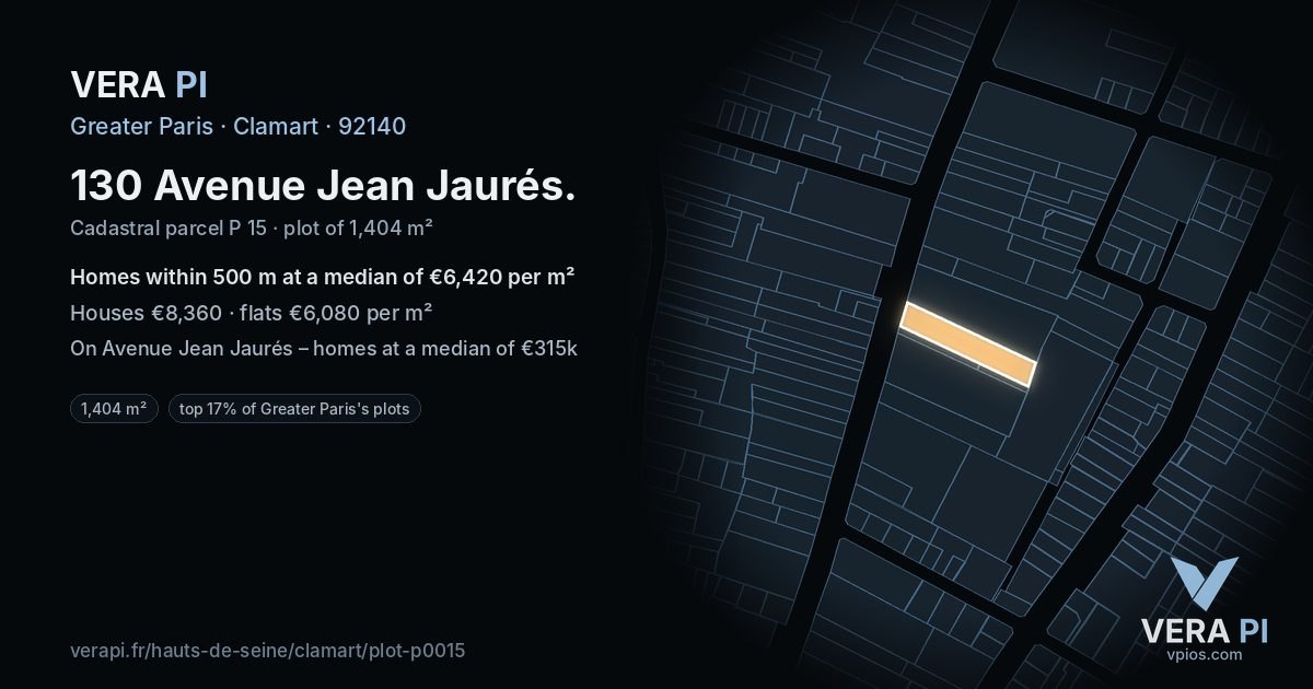 130 Avenue Jean Jaurés, Clamart at night – the plot lit, the parcels around coloured by the prices near them
