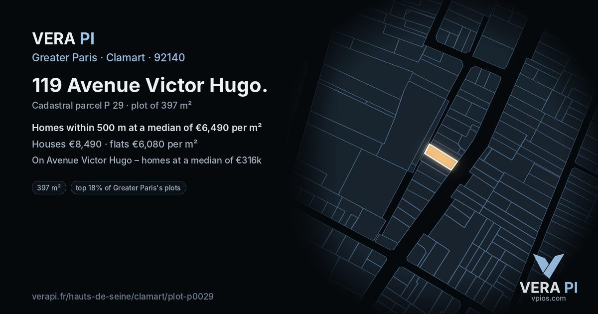 119 Avenue Victor Hugo, Clamart at night – the plot lit, the parcels around coloured by the prices near them