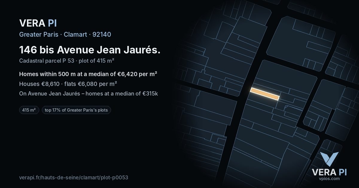 146 bis Avenue Jean Jaurés, Clamart at night – the plot lit, the parcels around coloured by the prices near them