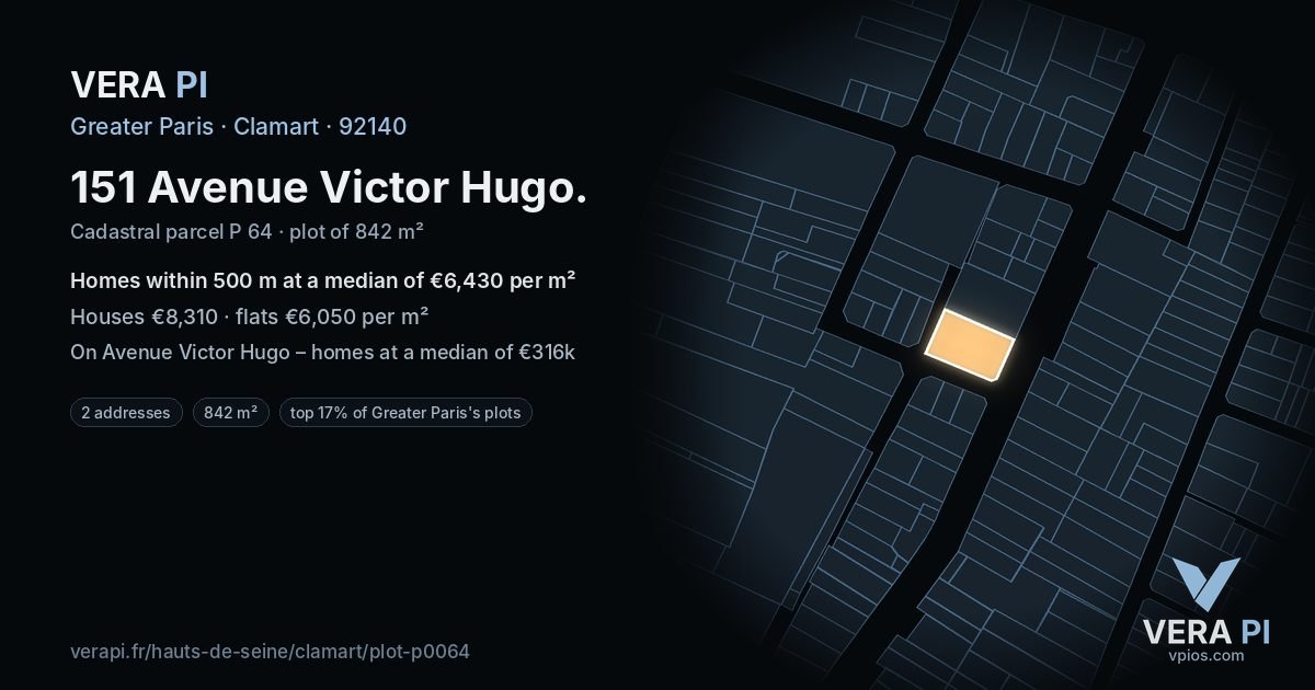 151 Avenue Victor Hugo, Clamart at night – the plot lit, the parcels around coloured by the prices near them