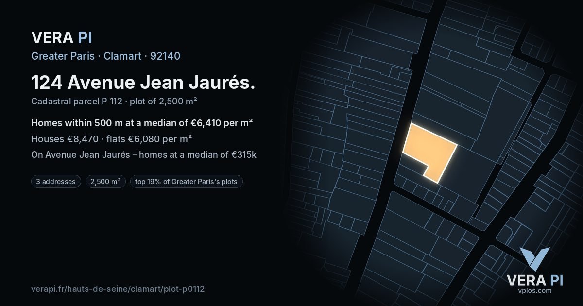 124 Avenue Jean Jaurés, Clamart at night – the plot lit, the parcels around coloured by the prices near them